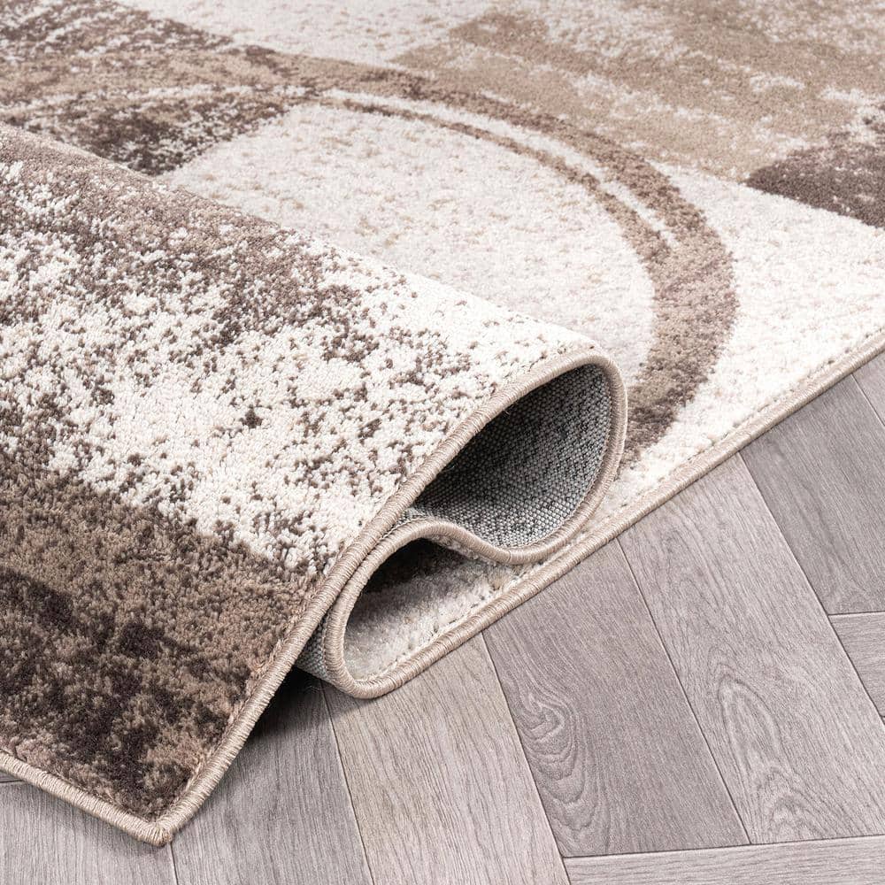 Brown Abstract Circle Design Easy Care Area Rug 3'3" x 5'