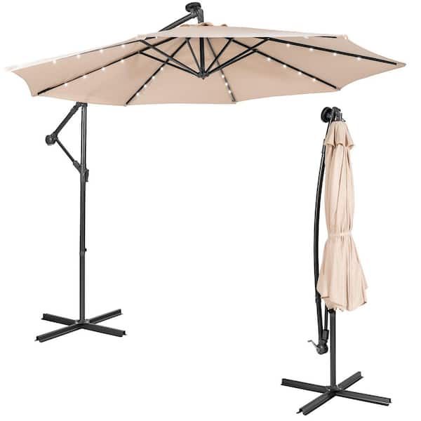 ANGELES HOME 10 ft. Steel Cantilever Solar Patio Umbrella with Tilting System in Beige
