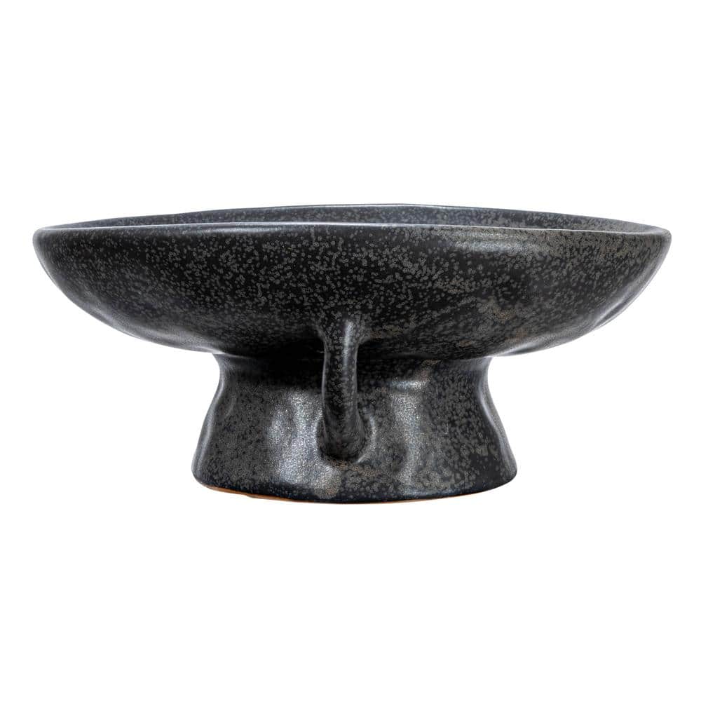 Black Ceramic Footed Serving Bowl with Handles