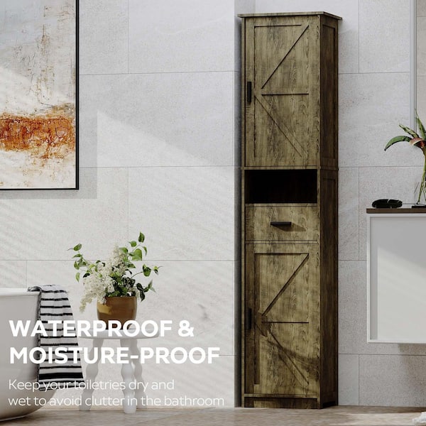 15 in. W x 11 in. D x 69 in. H Gray Linen Cabinet, Tall Storage Cabinet with 2-Doors, 1-Drawer, Bathroom/Office/Living