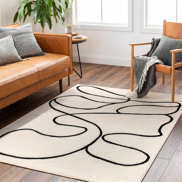 Eilir Beige Black Gray 5 ft. x 7 ft. Area Rug