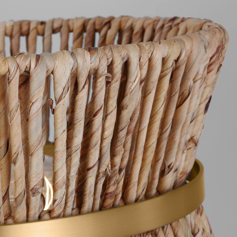 Satin Brass and Paper Rope Drum Pendant Light