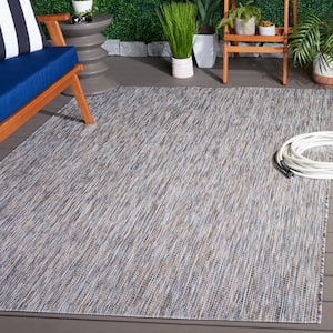 Courtyard Ivory Blue/Beige 7 ft. x 7 ft. Geometric Marle Indoor/Outdoor Square Area Rug