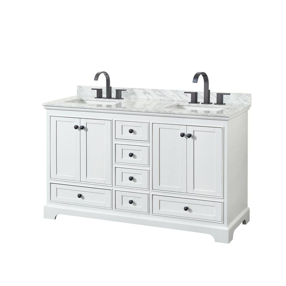 White Double Bathroom Vanity with Marble Countertop and Matte Black Trim