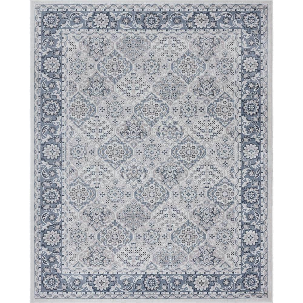 Reversible Blue Synthetic 5' x 7' Rectangular Area Rug