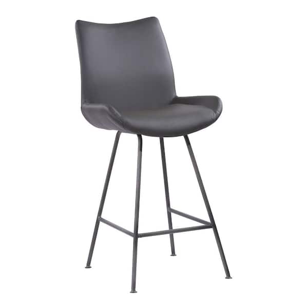 Benjara 34.5 in. Gray Low Back Metal Frame Barstool with Faux Leather Seat