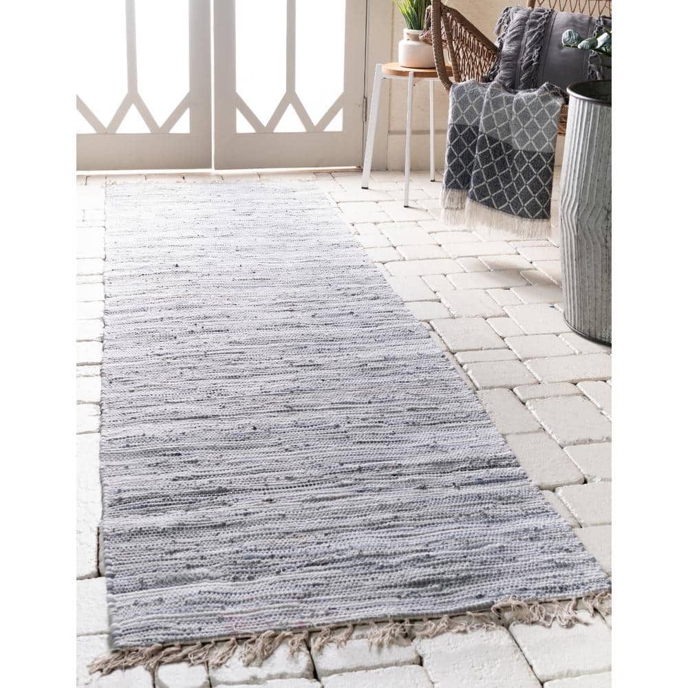 Handmade Gray Stripe Cotton Reversible Runner Rug