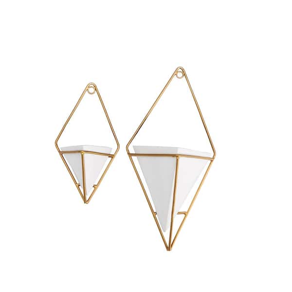 Mind Reader 6 in. Dia Gold Metal and Ceramic Hanging Wall Planter (2-Pack)