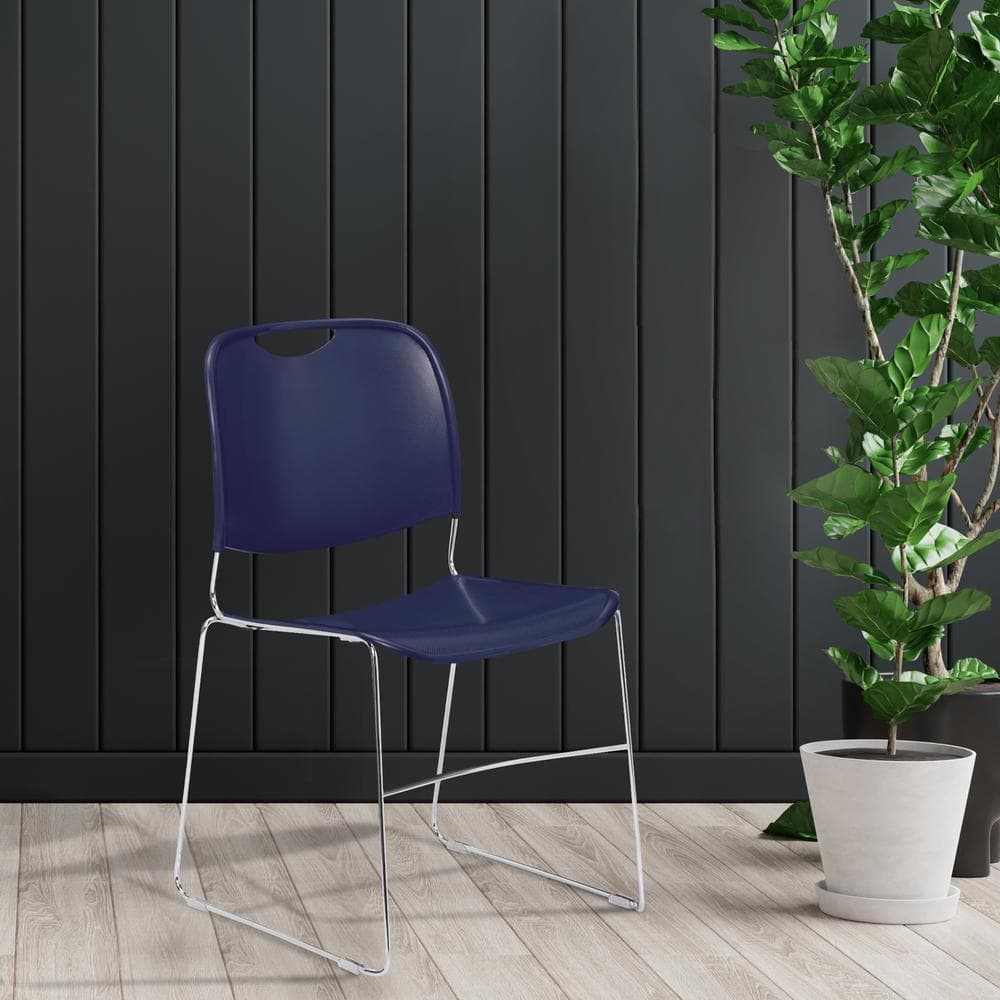 Navy Blue Armless Metal Stacking Chair