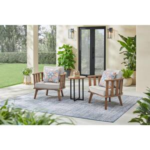 Sage Point Brown 3-Piece Wood Outdoor Patio Set with Grey Cushion and Brown Pillow