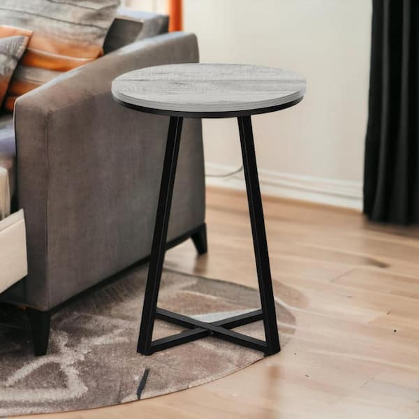 HomeRoots 15.75 in. Gray Round MDF End Table