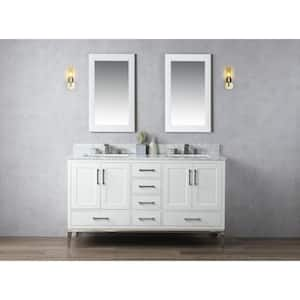 60 in. W x 22 in. D x 34.3 in. H Double Sink Freestanding Bath Vanity in White with White Carrara Marble Top