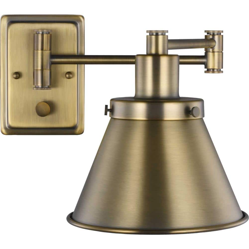 Vintage Brass Adjustable Swing Arm Wall Sconce with Metal Shade