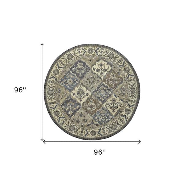 8 ft. Round Gray, Ivory Paisley Area Rug