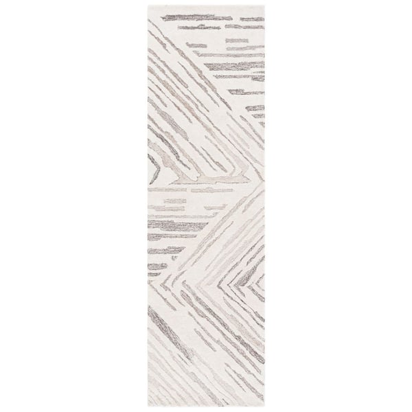 Ebony 2 ft. x 8 ft. Ivory/Brown High-Low Zig-Zag Runner Rug