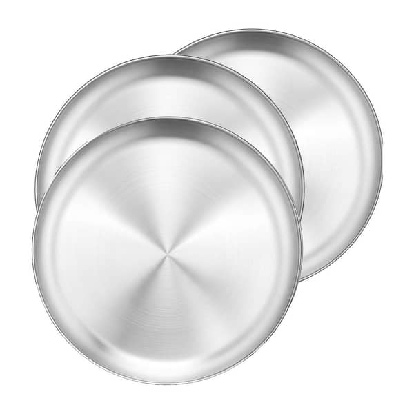 13.5 Inch Stainless Steel Silver Round Pizza Pan Heavy Duty Pizza Tray for Oven Baking Roasting 3 Piece