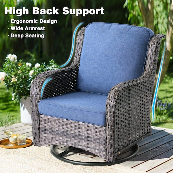 XIZZI Erie Lake 3-Piece Gray Wicker Outdoor Rocking Chair Set with
