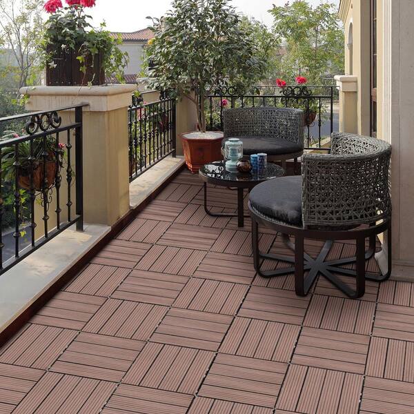 Tidoin Outdoor 1 ft. x 1 ft. Composite Interlocking Tile Deck Tile in Coffee(20 Per Box)