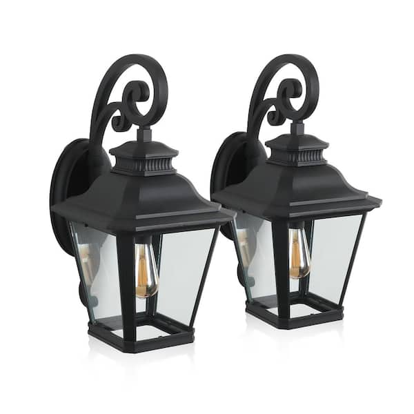 21 in. Black Outdoor Hardwired Wall Lantern Sconce with Waterproof and Clear Glass (2 Pack) (No Bulbs Included)