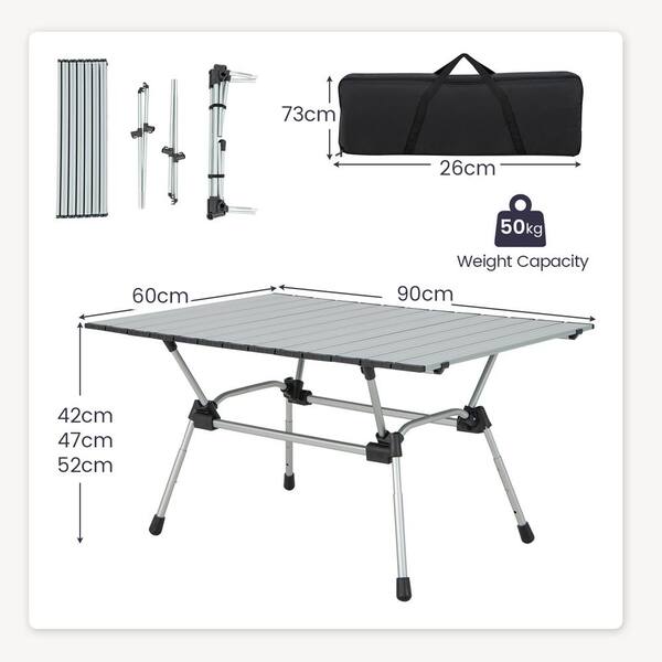 Table De Camping Pliante En Alliage D'aluminium Boundless Voyage - 30x20 Cm, Charge 15 Kg, Grise, Ultra Portable Avec Sac - 8