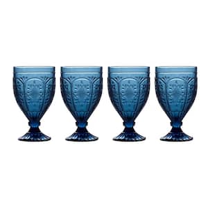 Trestle 12 oz. Blue Indigo Goblet Glass Set (Set of 4)