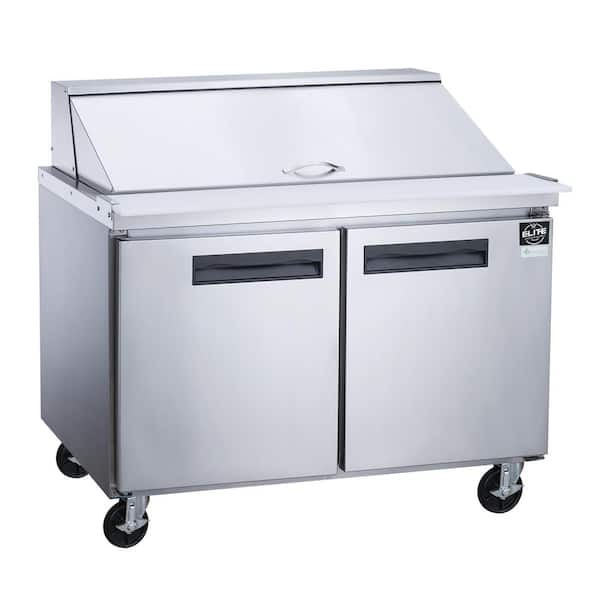 Elite Kitchen Supply 48.125 in. W 11.47 cu. ft. 2-Door Commercial Food Prep Table Refrigerator with Mega Top in Stainless Steel