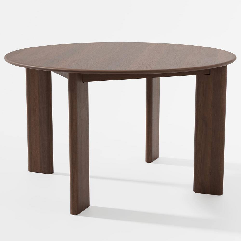 52 in. Natural Oak Wood Walnut Color 4 Legs Round Kitchen Table Dining Table Seats 6