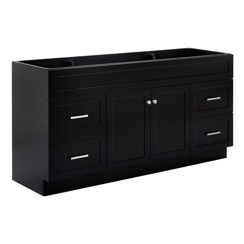 Hamlet Black 66" Freestanding Single Vanity Cabinet with Nickel Hardware
