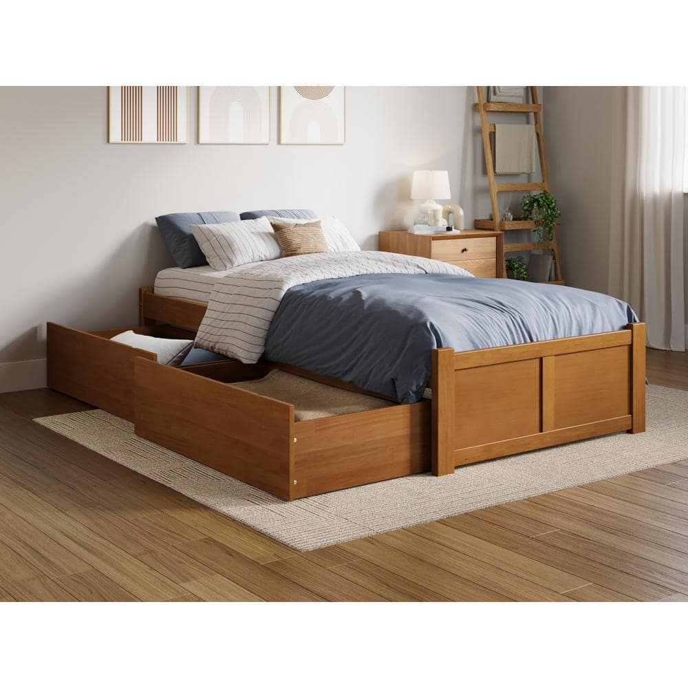 Light Toffee Twin XL Wood Platform Bed with Storage Drawers