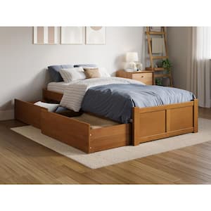 Concord Light Toffee Natural Bronze Solid Wood Frame Twin XL Platform Bed with Footboard and Storage Drawers