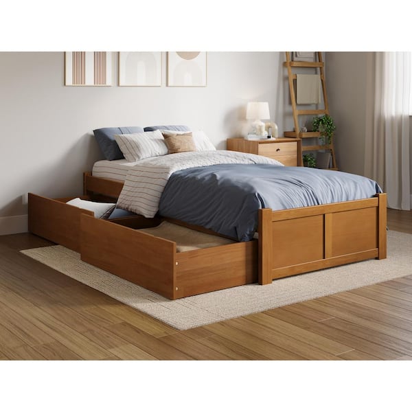 AFI Concord Light Toffee Natural Bronze Solid Wood Frame Twin XL Platform Bed with Footboard and Storage Drawers