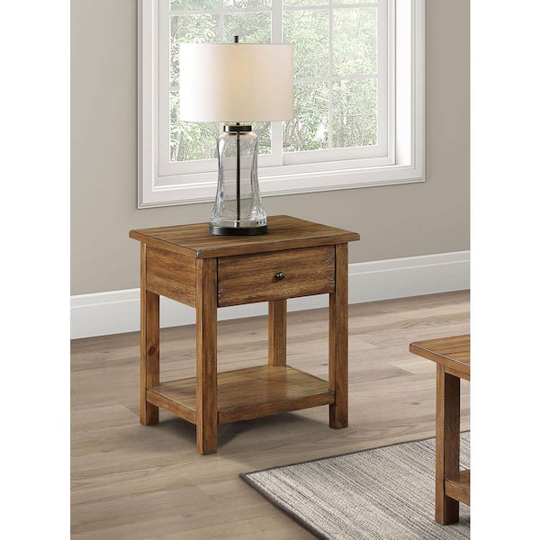 Coaster Payne 20 in. Distressed Brown 1-Drawer Square Wood Top End