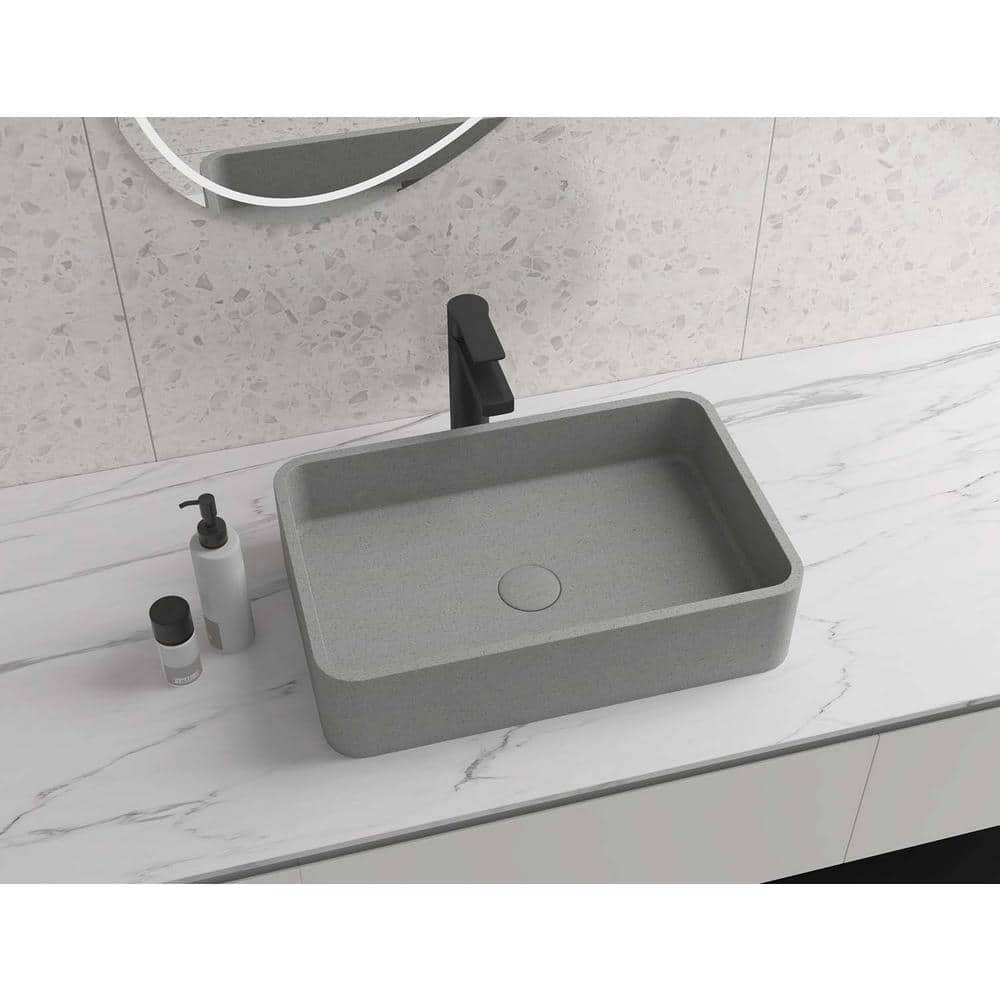 Concrete Rectangular Bathroom Vessel Sink in Gray