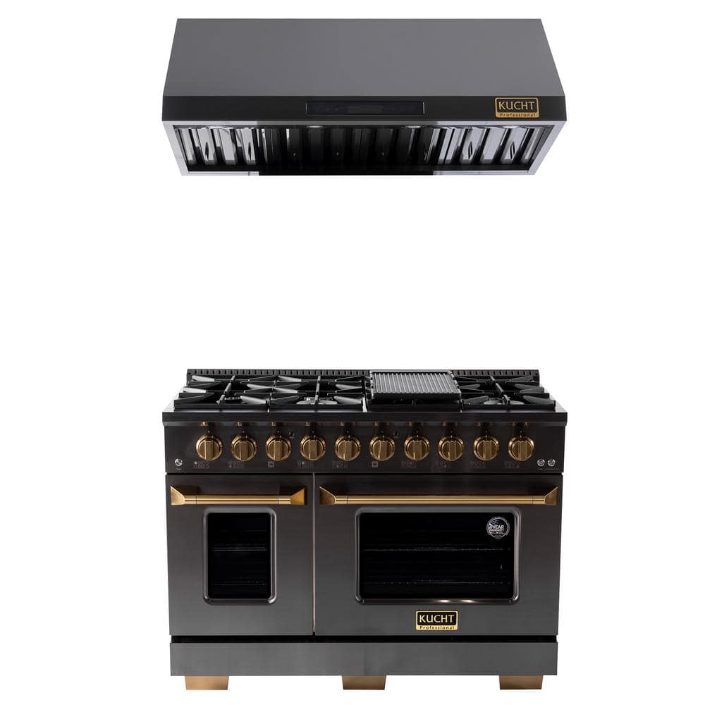 Kucht Gemstone 48 In 6 7 Cu Ft 8 Burners Natural Gas Double Oven Gas   Titanium Stainless Steel Kucht Double Oven Gas Ranges Keg483 Krh483a 64 1000 