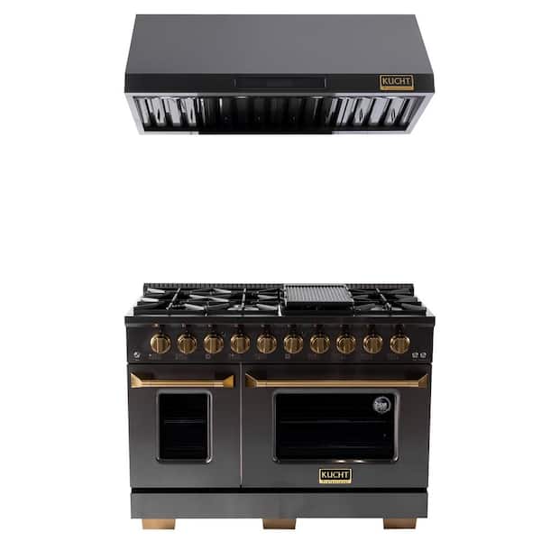 Kucht Gemstone 48 in. 6.7 cu. ft. 8-Burners Natural Gas Double Oven Gas Range & Range Hood in Titanium Stainless Steel