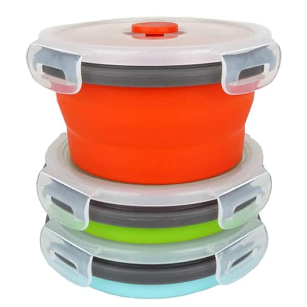 12 fl. oz. Round Food Grade Silicone Collapsible Cereal Bowl Food Storage Containers with Lids Set of 3