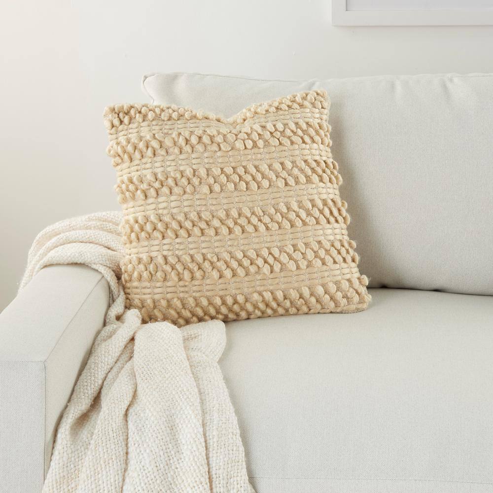Beige Woven Striped Square Throw Pillow 20" x 20"