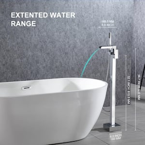 Single-Handle Floor Mount Freestanding Tub Faucet with Waterfall Spout and Handheld Shower in Chrome