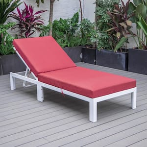 Chelsea Modern White Aluminum Outdoor Patio Chaise Lounge Chair with Red Cushions