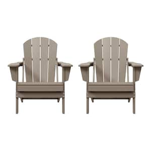 Laguna 2-Pack Fade Resistant Outdoor Patio HDPE Poly Plastic Classic Folding Adirondack Chairs in Weathered Wood