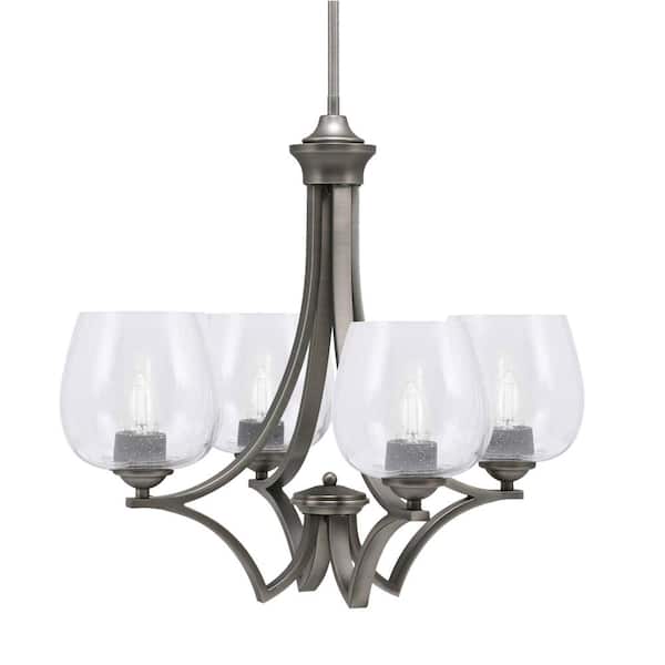 Unbranded Clevelend 4-Light Graphite Round Chandelier with 6 in. Clear Bubble Glass Shades, No bulbs included