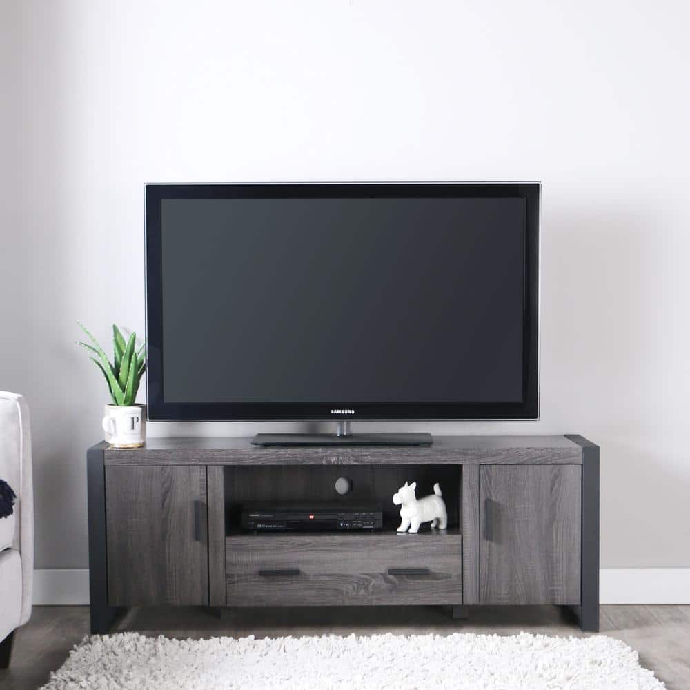 Gray Charcoal 60" Industrial Wood TV Stand with Cabinets