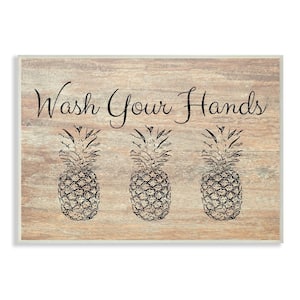 10 in. x 15 in. "Wash Your Hands Pineapple" by Linda Woods Printed Wood Wall Art