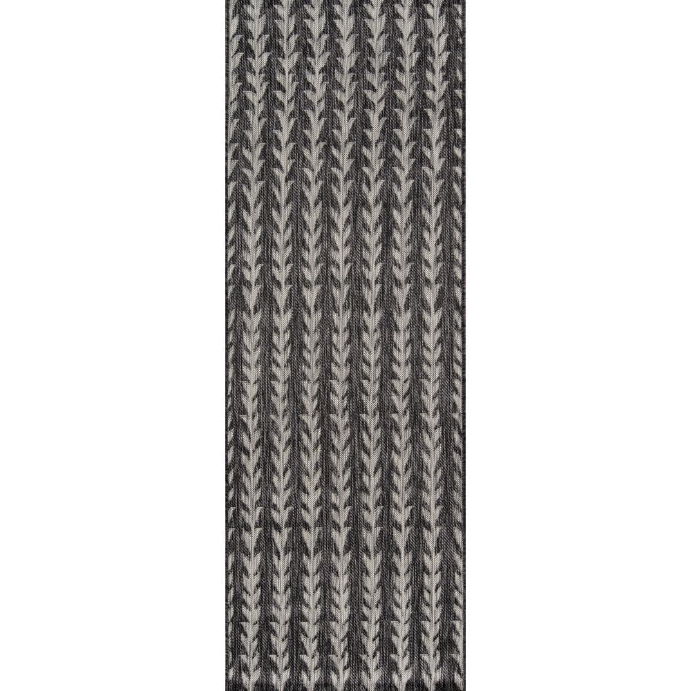 Charcoal Stripe Braided Synthetic Indoor/Outdoor Runner Rug