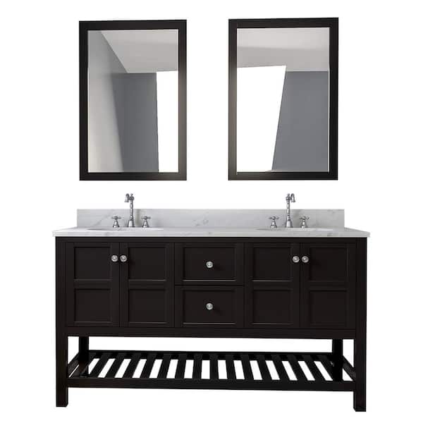 Design Element Palmdale 61 in. W x 22 in. D Bath Vanity in Espresso with Marble Vanity Top in White with White Basin and Mirror