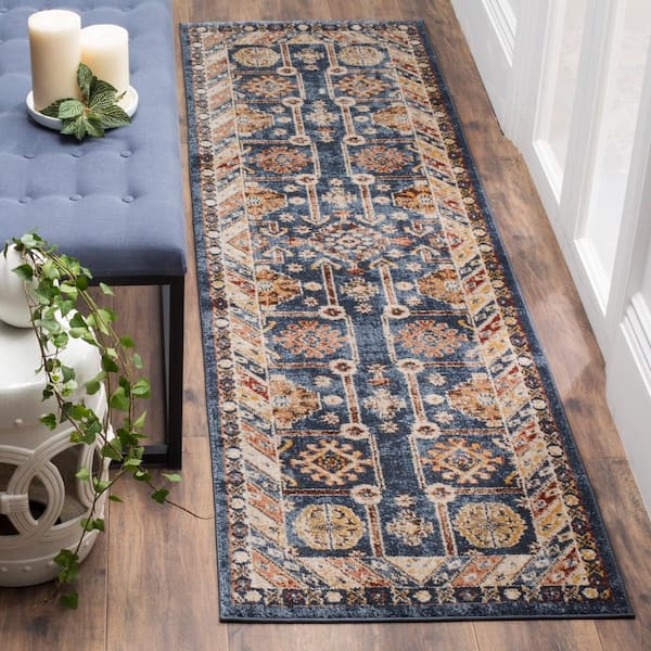 Bijar 2 ft. x 20 ft. Royal/Ivory Border Distressed Runner Rug
