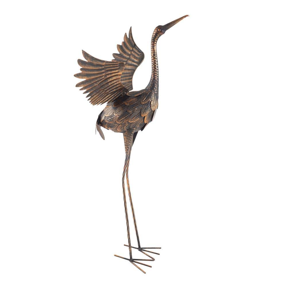 Handcrafted Bronze Metal Crane Garden Statue for Outdoor Decor