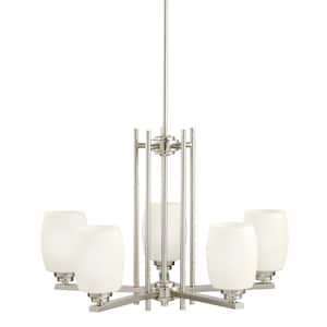 Eileen 24 in. 5-Light Brushed Nickel Contemporary Shaded Cylinder Chandelier for Dining Room