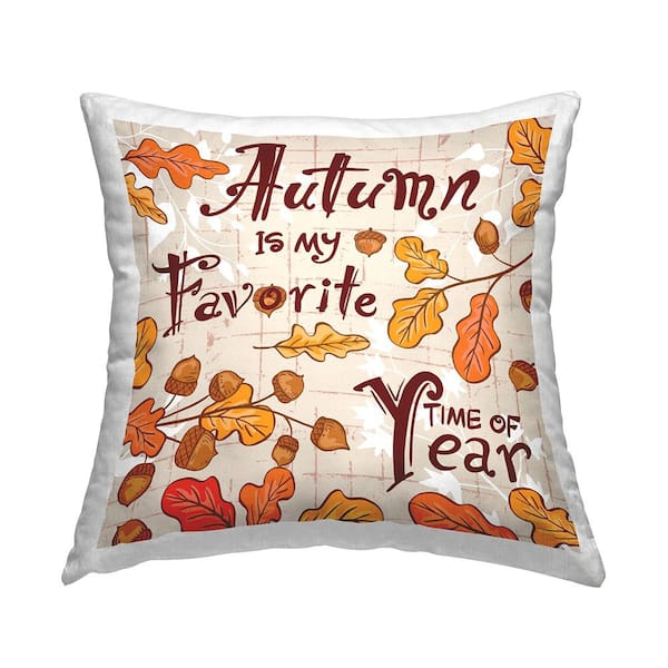 Stupell Industries Autumn Phrase and Foliage Orange Floral Polyester 18in. X 18in. Throw Pillow