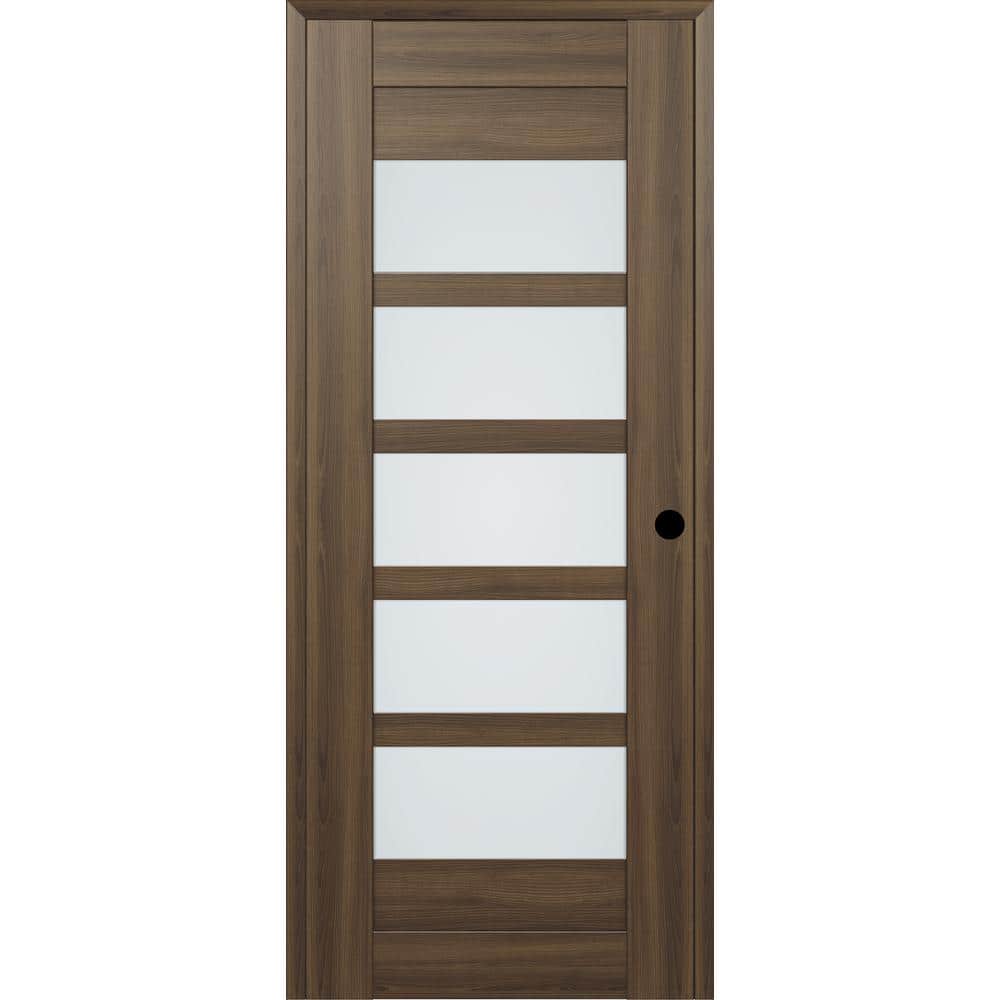 18 in. x 80 in. Vona 07-07 Left-Hand 5-Lite Frosted Glass Pecan Nut Composite DIY-Friendly Single Prehung Interior Door price history on PriceWatchPro